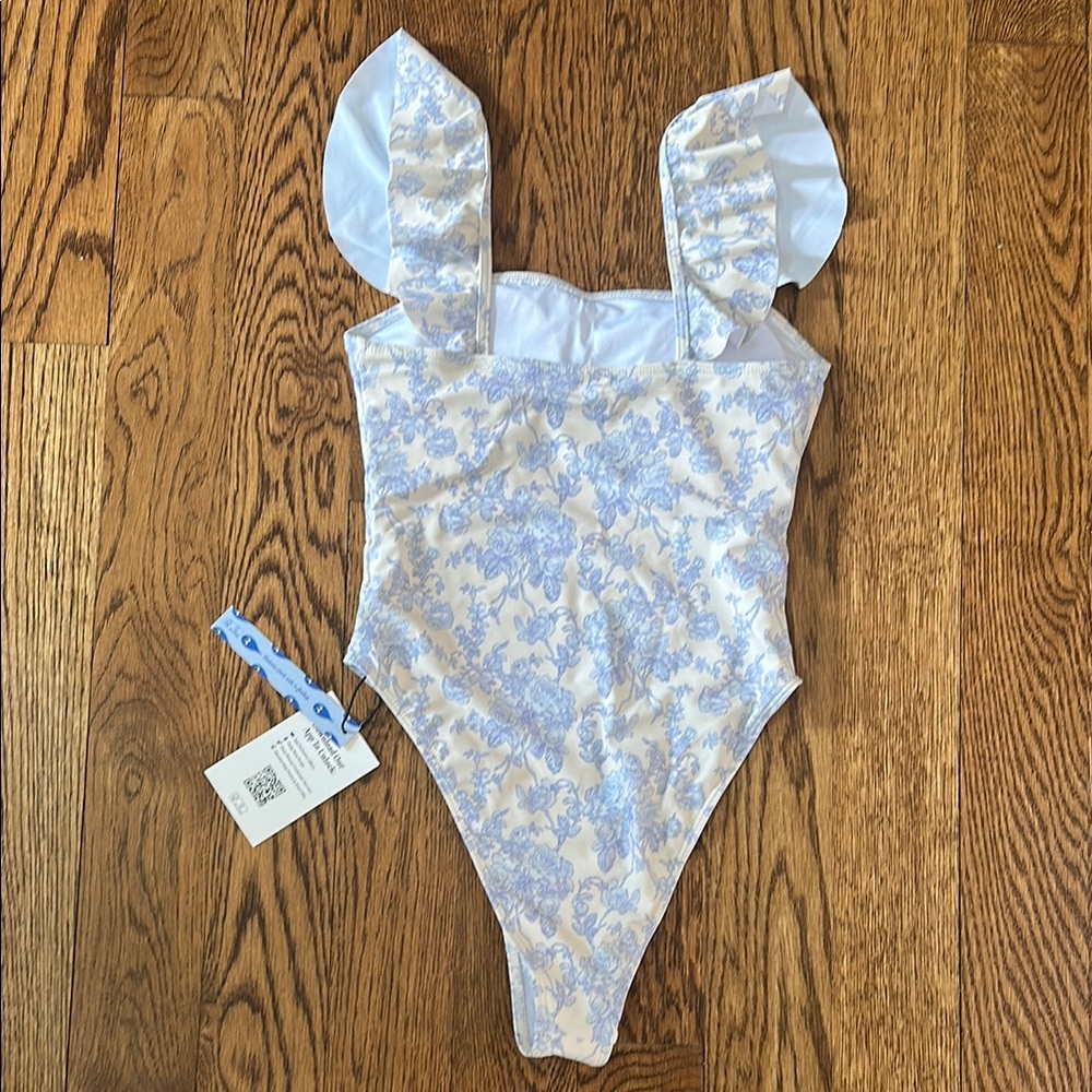 Cider Blue and White Floral Swimsuit